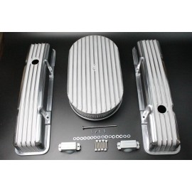 Rodspeedracing 58-86 SBC Chevy 350 Aluminum Short Retro Finned Valve Covers and Air Cleaner Kit