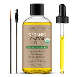 Majestic Pure USDA Organic Castor Oil - 100% Pure & Natural - Premium Grade, Cold Pressed, Hexane Free - Hair, Eyelashes, Eyebrows, Nails - Moisturizing & Nourishing - 4 Fl Oz