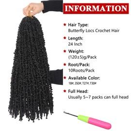 Xtrend Butterfly Locs Crochet Hair Black Dessy Disted Faux Locs Crochet Traids Pré-boucle Locs Soft Locs for Women Noires # 1B 24 Pieces 6 Packs