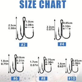50pcs Fishing Treble Hooks Kit - High Carbon Steel Hooks Strong Sharp Round Bend Treble Fishing Hooks for Freshwater Fishing and Sea Fishing