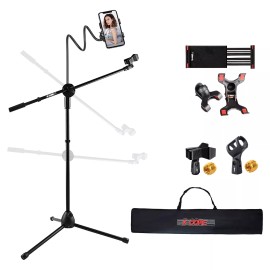 5 Core Tripod Mic Stand w Phone Holder Height Adjustable Microphone Mount Stands - 1 Piece