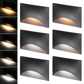 LEONLITE Black 5CCT 120V LED Step Lights, 150LM 5%-100% Dimmable Stair Lights Indoor Outdoor IP65 Waterproof, Aluminum Anti-Glare Shell, CRI90 ETL 2700K/3000K/3500K/4000K/5000K, Pack of 6