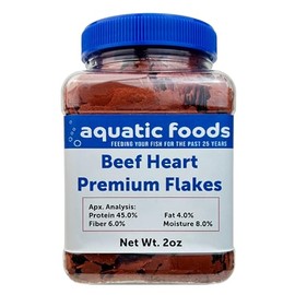 Aquatic Foods Inc. Beef Heart Enhanced Premium Flakes for Discus, Cichlids, All Tropical Fish. Aquatic Foods Premium Flakest…2oz Small Jar