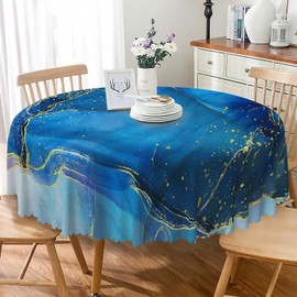 TTQYFNM Blue Gold Marble Round Tablecloth 70 Inch Abstract Marble Texture Fabric Table Cloth Washable and Wrinkle Resistant Table Cover for Home Kitchen Dining Room Patio Banquet Party Decor