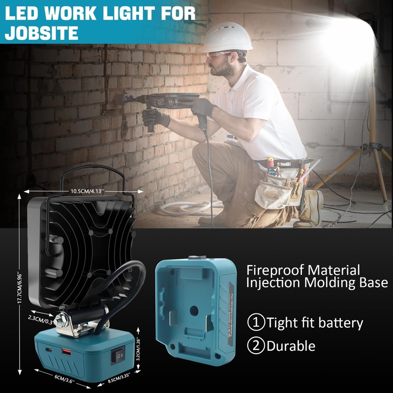 Aernair 34W 5000LM Flashlight - Compatible with Makita 18V LXT