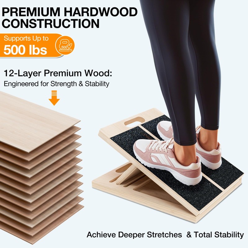 TEMI Slant Board for Calf-Stretching - Wooden Incline Wedge Stretcher