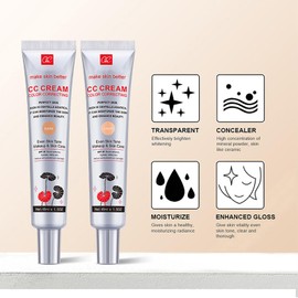 Centella Asiatica CC Cream, CC Cream Fluid Foundation to Cover Blemishes SPF 25+, Skin Tone Adjustment, Full Coverage, Makeup Colour Corrector (Dark)