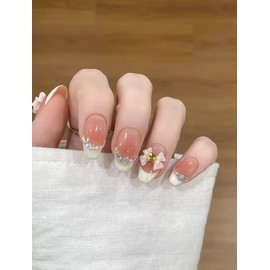 BIBII Nails Handmade Nail Tip, Popular, Korean Popular, Long, Cute Pink, 10 Pieces, Oval, Ultra Thin, 100% Handmade Nails, Press on Nails, 3D Nails, Luxurious, Mass-Produced, Dreamy, Sparkling Stars,