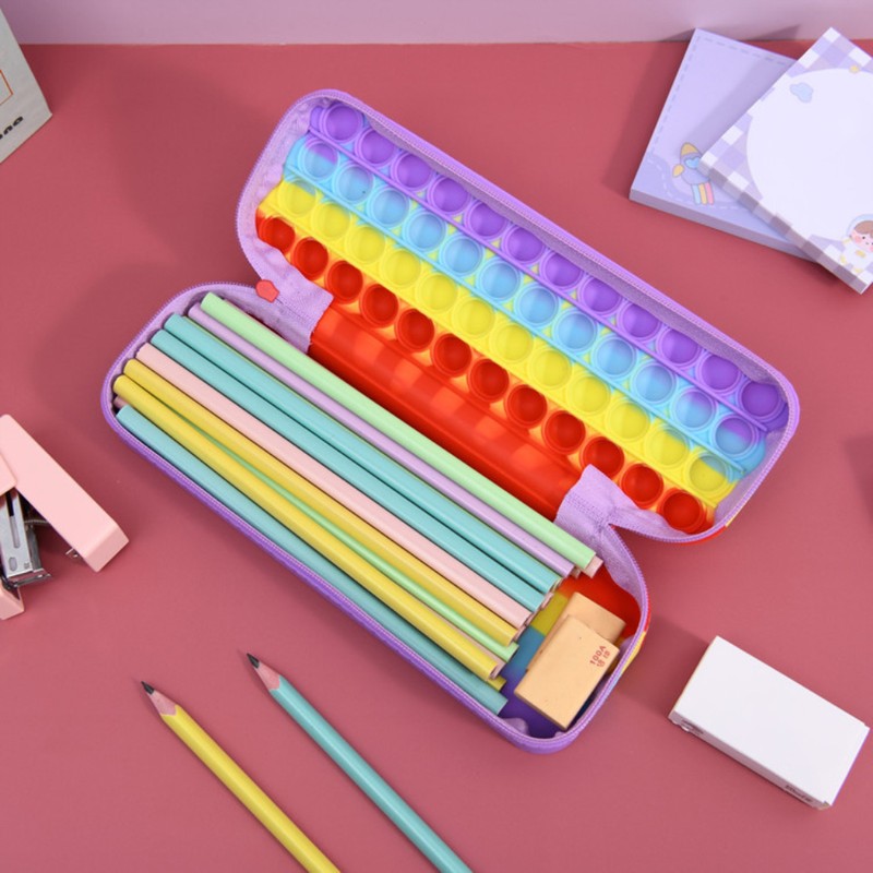 Waterproof Rainbow Push Bubble Stationery Box Silicone Decompression Toy Rectangle