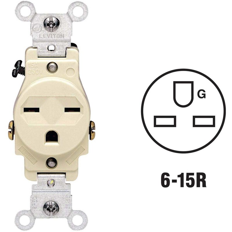 Leviton 15-Amp, 250-Volt, Narrow Body Single Receptacle, Straight Blade, Commercial