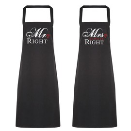 Couples Mr Right Mrs Always Right Black Apron Set Novelty Gift Wedding Anniversary Husband Wife House Housewarming Kitchen Pr