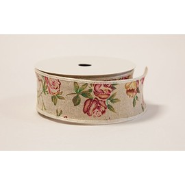 Burlap Rose Print Vintage Ribbon - Weddings Events - Decor Crafts (3.8cm x 10yrd)