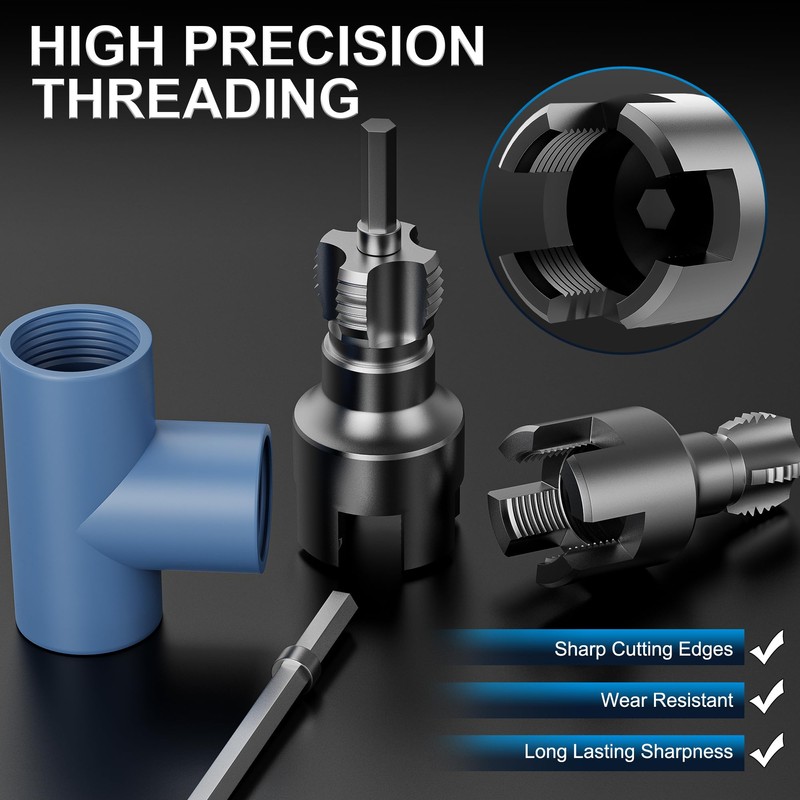 Integrated Internal & External Pipe Threading Tool, 1/2'' 3/4'' Dual-Function