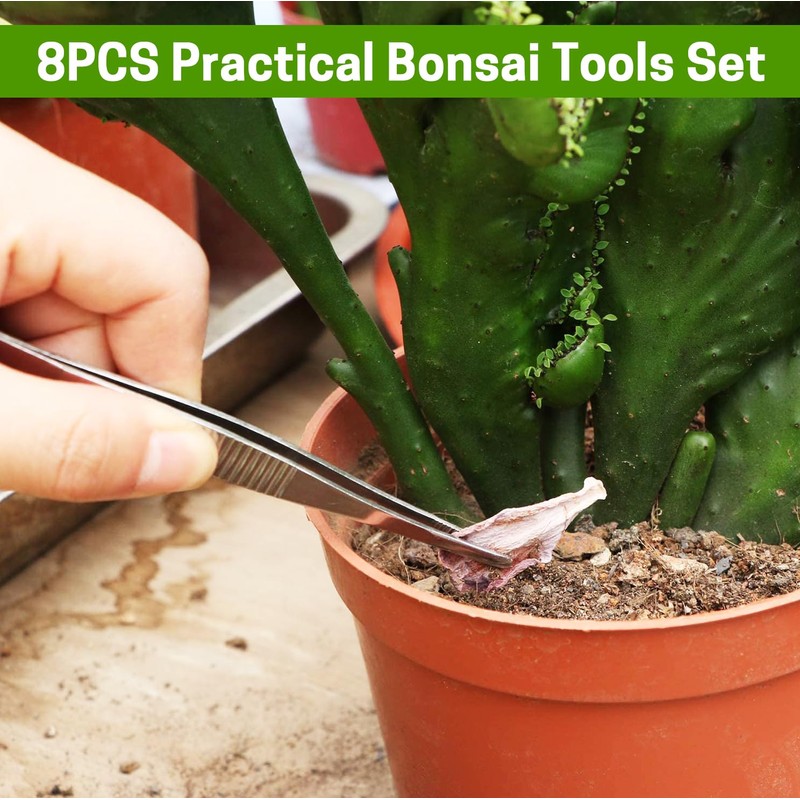 Bonsai Set 8 Pcs - Include Pruner,Fold Scissors,Mini Rake,Bud &
