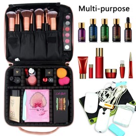 Samtour Makeup Case Travel Makeup Bag Makeup Train Case Cosmetic Bag Toiletry Makeup Brushes Organizer Portable Travel Storage Bag (Pink)