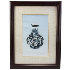 Handmade Silk Embroidered Porcelain Vase Painting Series with Wooden Frame - Design 5