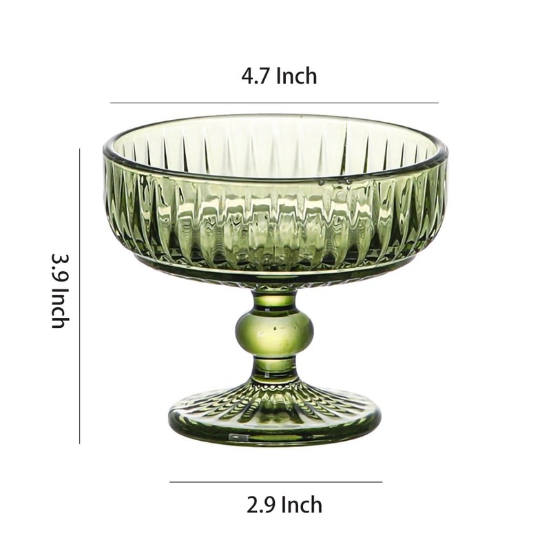 WAIT FLY Vintage Embossed Stripe Glass Dessert Bowl, Footed Trifle