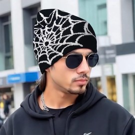 Y2k Beanie Spider Beanie Hats MEA Culpa Knitted Hat Streetwear Headwear Winter Wool Acrylic Knit Skull Cap for Men Women