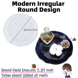 Megeladoty Irregular Round Resin Tray Mold – Large Concrete Silicone Mold for Epoxy Resin Casting, DIY Trinket Plate, Jewelry Dish, Coasters Tray, Cement & Jesmonite Craft Mold