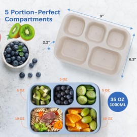 Bento Lunch Box,Bento Box and Snack Containers,5- Compartments Meal Prep Containers for Kids and Adults with lids,4 Pack