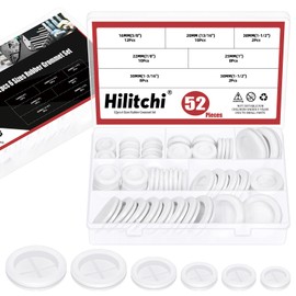 Hilitchi 52PCS White Rubber Grommet Assortment Kits 5/8" 13/16" 7/8" 1" 1-3/16" 1-1/2" Double Sided Round Rubber Solid Closed Hole Plug for Wire Electrical Appliance Plumbing