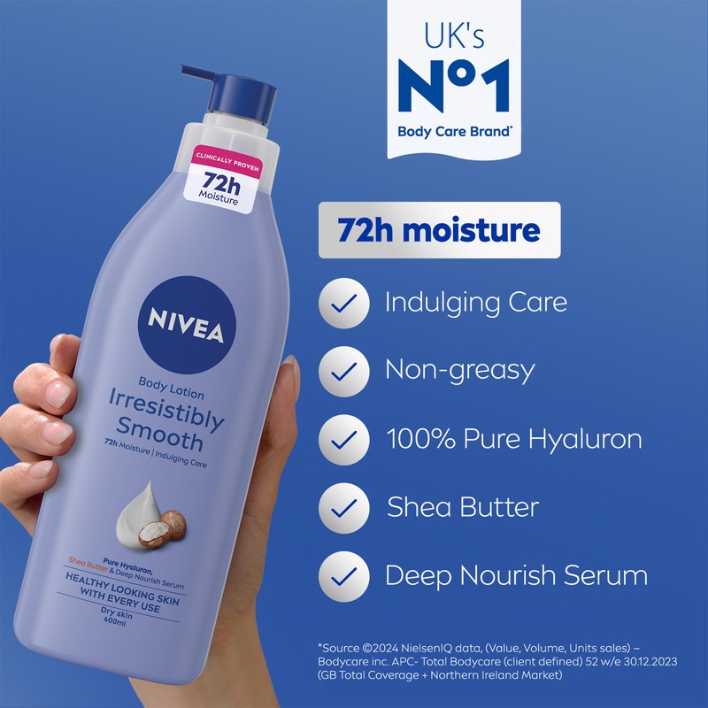 NIVEA Irresistibly Smooth Body Lotion (400ml), 72H Hydration NIVEA Moisturiser
