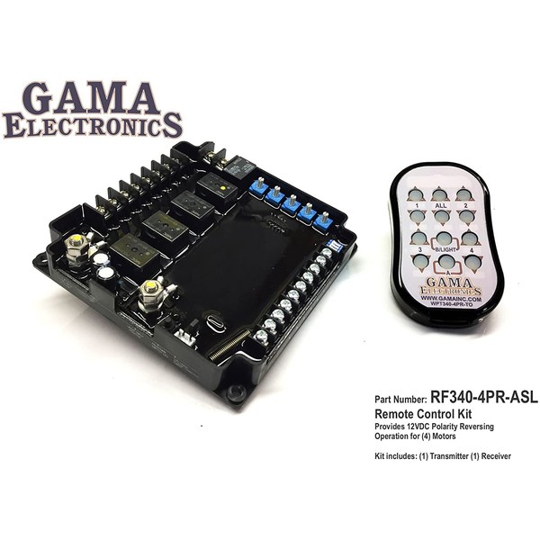 GAMA Electronics RF Remote Control System, 12VDC 4-Motor Polarity Reversing with Auxiliary Switch Leads - RF340-4PR-ASL