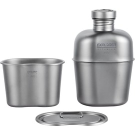 Explorer Bear Black Titanium Canteen Set, 1100ml + 700ml Cup with Carrying Bag