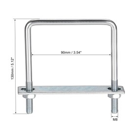 sourcing map Square U-Bolts 3-1/2"(90mm) Inner Width Carbon Steel M8 with Nuts, Frame Plate, Round Washers