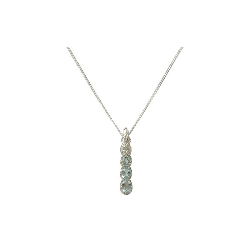 Solid 925 Sterling Silver Natural Aquamarine Womens Pendant & 16"