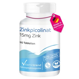 Zinc Picolinate - with 15 mg Zinc - 90 Tablets - High Dose - Safe Dosage - Vegan - Bioavailable Supplements from Germany | Vitamintrend