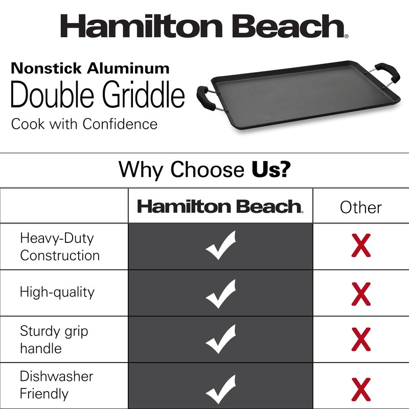 Hamilton Beach Nonstick Double Griddle 19x11-Inch - Black Aluminum Griddle