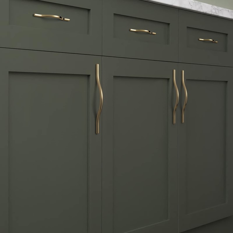 Goo-Ki Low Profile Brushed Brass Cabinet Pulls, Double Hole Centers