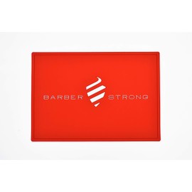 Barber Strong The Barber Mat, Countertop Workstation Mat for from Hair Cutting Tools and Accessories, Extra Grip for Slip-Prevention, Red w/White Logo