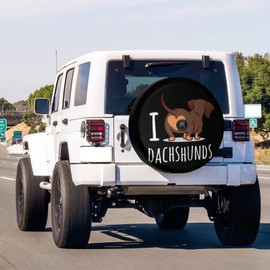 Delerain Spare Tire Cover with Backup Camera Hole I Love Dachshunds Wheel Covers Waterproof Dust-Proof UV Sun Universal Fit for RV Trailer RV SUV Truck (18 Inch for Diameter 32"-34")