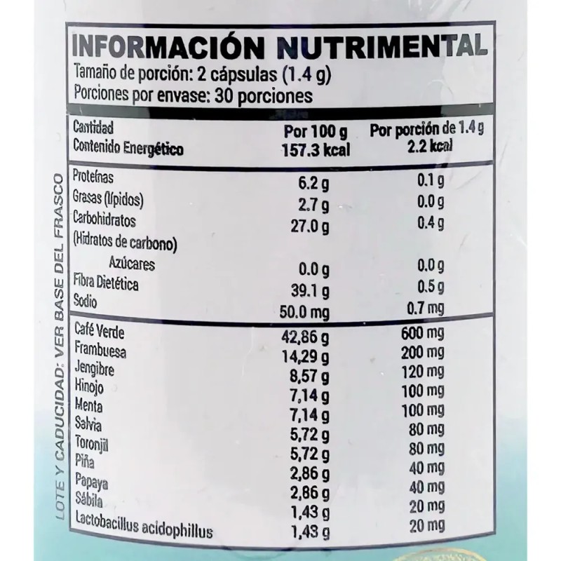 Suplemento Nutricional de Café Verde con Cetonas y Lactobacilos para