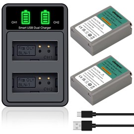 BLN-1 Battery 2 Pack and Dual Charger for Olympus BLN-1, BCN-1 and Olympus OM-D E-M1, OM-D E-M5, Pen E-P5 E-M5 MKII, Pen-F, Pen E-P5, HLD-6 Camera