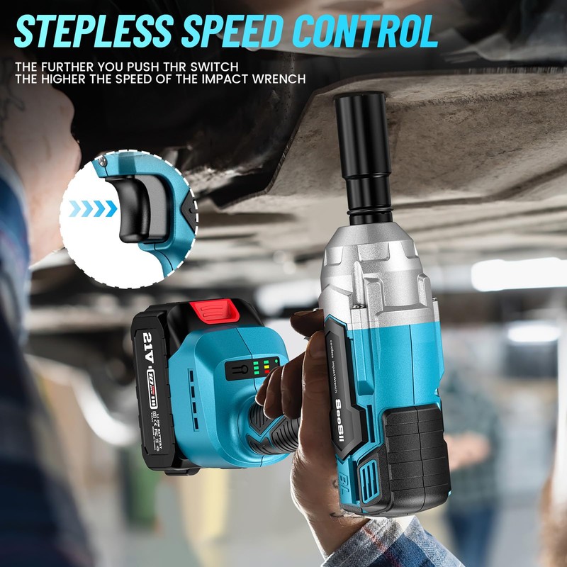 Seesii Cordless Impact Wrench 1/2 inch, High Torque 479 Ft-lbs(650Nm)
