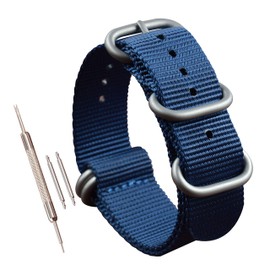 MZBUTIQ 22mm Blue Nylon Watch Band Strap Replacement Military Woven Thick Nylon for Men 5 Rings