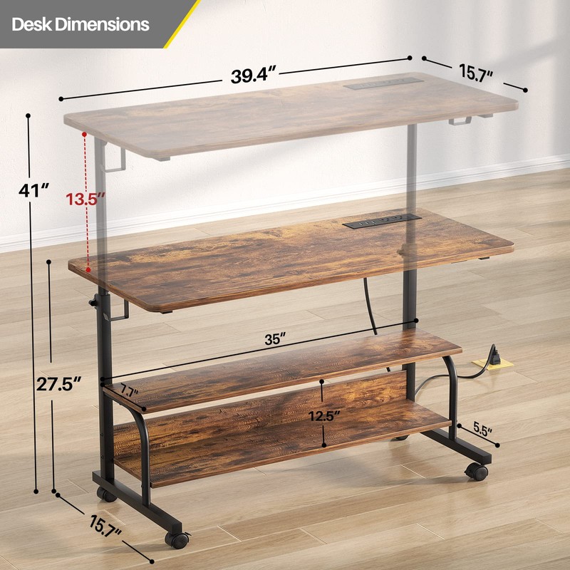 Armocity Height Adjustable Standing Desk with Power Outlets, 39" Manual