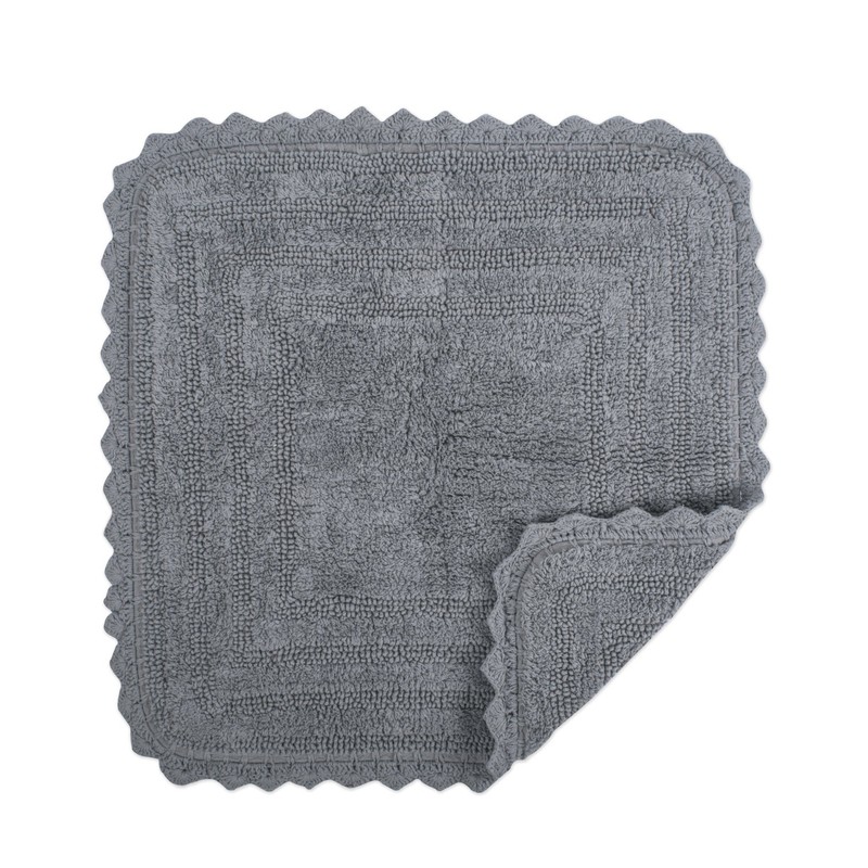 DII Crochet Collection Reversible Bath Mat, Square, 24x24, Gray
