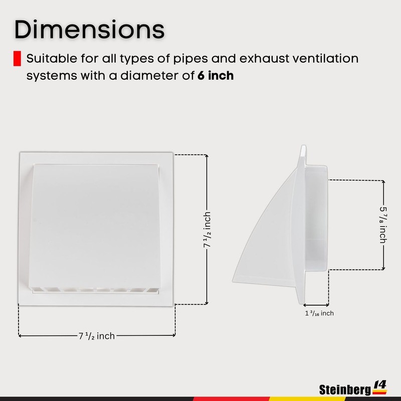 Steinberg14 Dryer Vent Cover Outside 6 inch - ABS Plastic