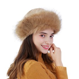 MioCloth Faux Fur Trimmed Beanie Hat Winter Warm Soft Classy Russian Hat for Women Girl Khaki