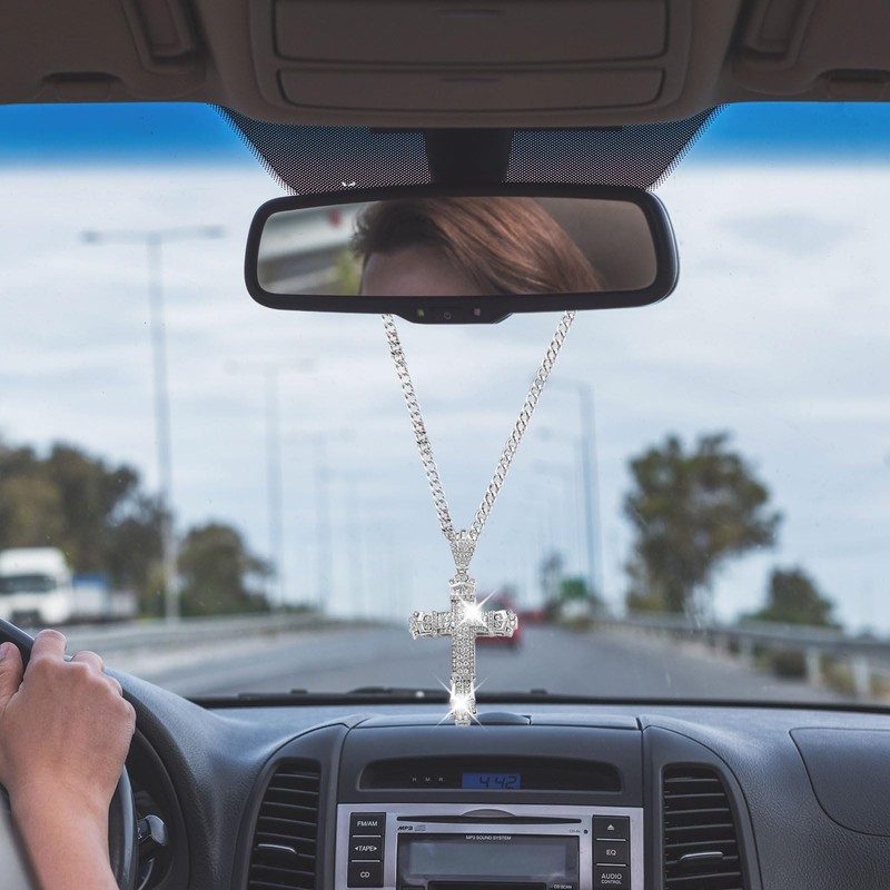 Bling Religious Cross Diamond Car Accessories for Women, Crystal Car