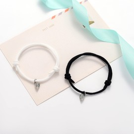 Flongo Leather Bracelet Friendship Bracelet Partner Bracelets Couple Magnetic Bracelet Leather Cord Chain BFF Bracelets for 2 Adjustable, Leather