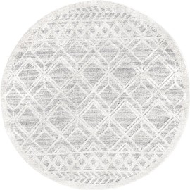 nuLOOM 4 Round Ansley Moroccan Tassel Area Rug, Light Grey, High-Low Textured Bohemian Design, Plush High Pile, Stain Resistant, For Bedroom, Living Room, Hallway, Entryway