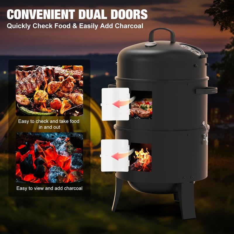 GRiliFE 16" Charcoal Smoker, 3 in 1 Heavy Duty Vertical