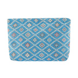 TAILOR & TAILOR Western Woven Fabric Clutch Bag Boho Style Handbag for Women Bohemian Woven Fabric Purse Vintage Clutch (Blue)