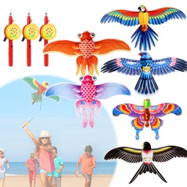 Palksky Cute Colorful Delta Kite, 6PCS-Kites for Kids Adults Easy to Fly, 98ft Kite String with Reel and Handle, Beach Kite for Beach Park Outdoor Game Activities
