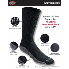 Dickies Men's Big & Tall Dri-Tech Legacy Moisture Control Crew Socks Multipack, Black (12 Pairs), XX-Large